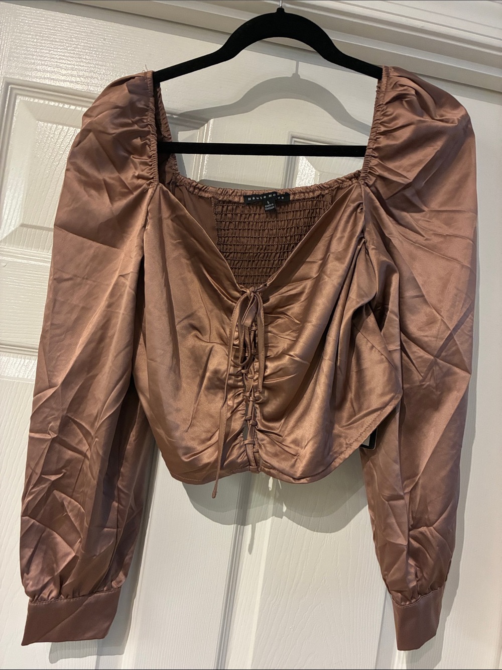 NEW Ruched Long-Sleeve Crop Top - Brown